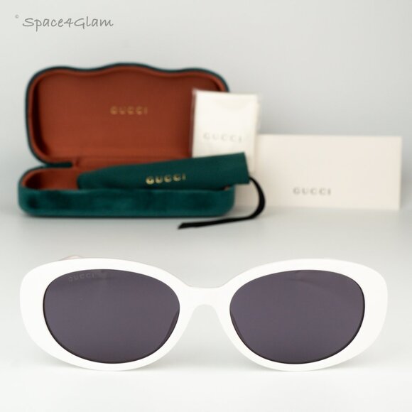 Gucci Men Sunglasses White Grey Oval GG1684SA 001 BRAND NEW - Picture 1 of 8